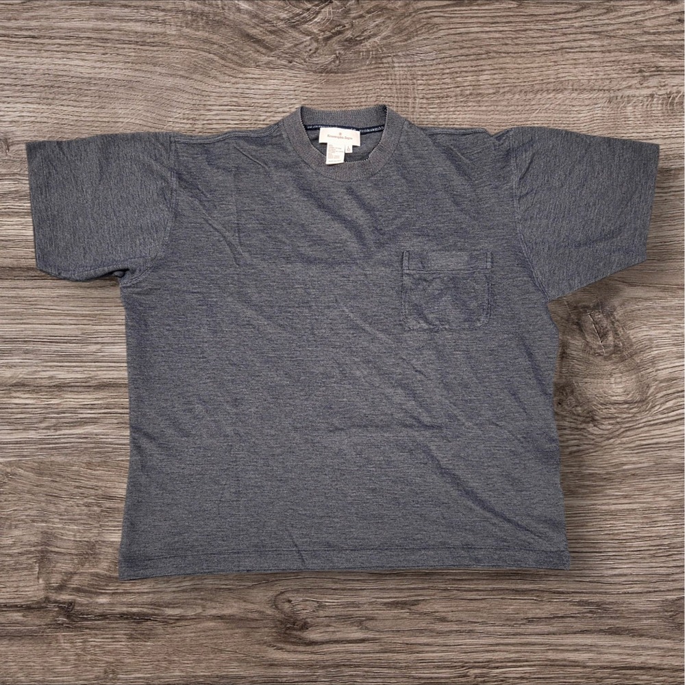 Ermenegildo Zegna Mens Large Cotton Tencel Knit Pocket T-Shirt Gray 52 Italy